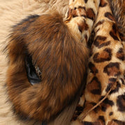 Faux Fur Trim Leopard Print Coat