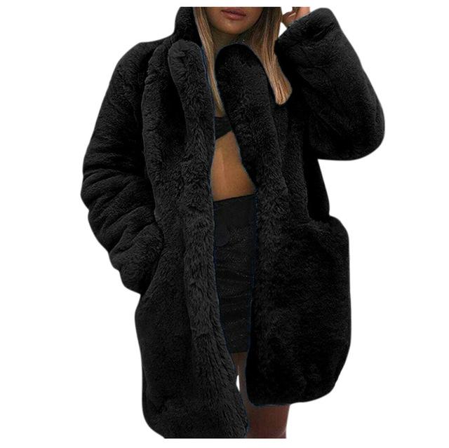 Bright Faux Fur Coat With Pockets