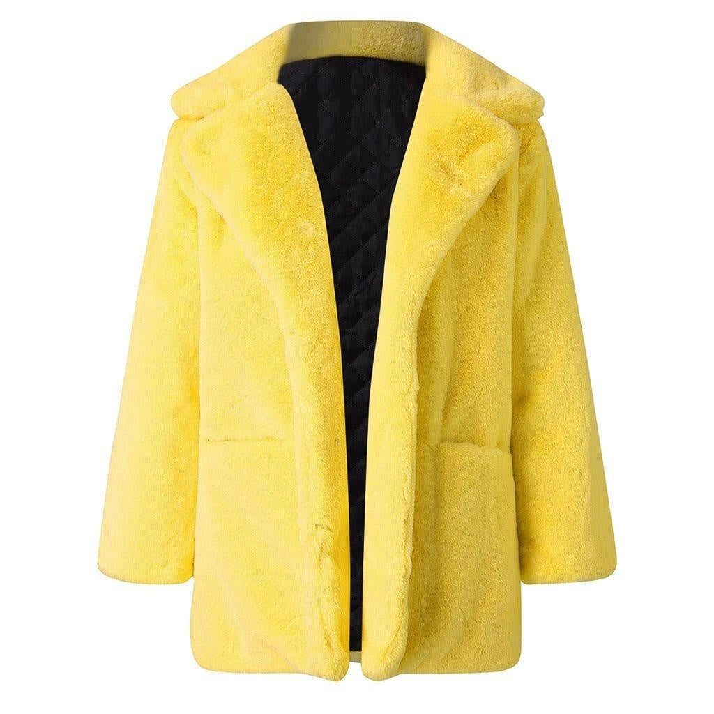 Bright Faux Fur Coat With Pockets