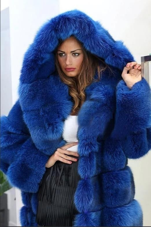 Long Faux Fur Coat - Winter Hooded Panel Coat