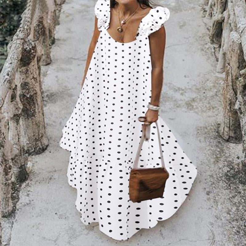 Polka Dot Maxi Smock Dress - Tiered Polka Summer Smock Dress - MomyMall WHITE / S