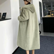 Hooded Long Coat - Long Faux Fur Coat with Hood