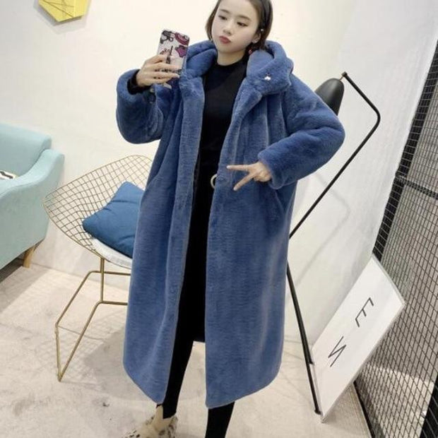 Hooded Long Coat - Long Faux Fur Coat with Hood