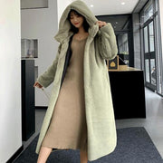 Hooded Long Coat - Long Faux Fur Coat with Hood