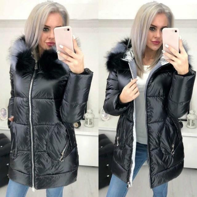 Long Puffer Coat With Big Fur Hood