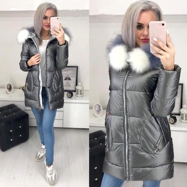 Long Puffer Coat With Big Fur Hood