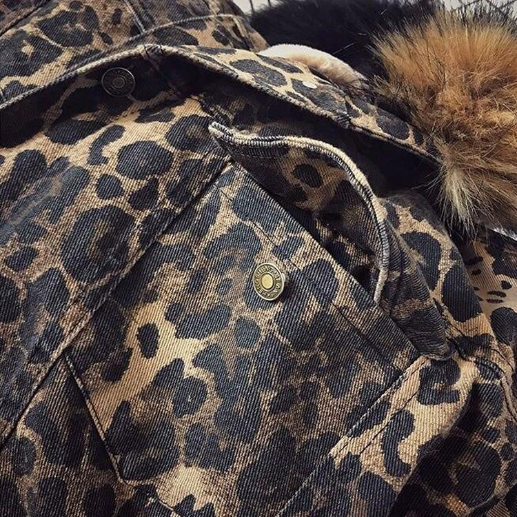 Velvet Animal Print Bomber Jacket with Faux Fur Hood