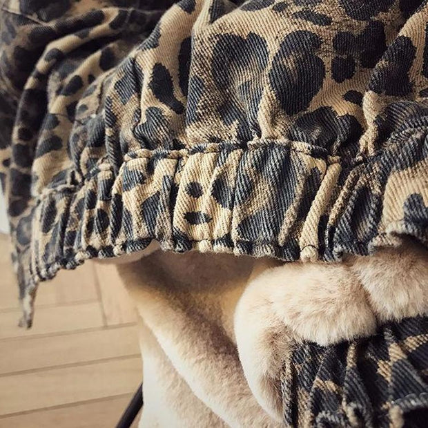 Velvet Animal Print Bomber Jacket with Faux Fur Hood