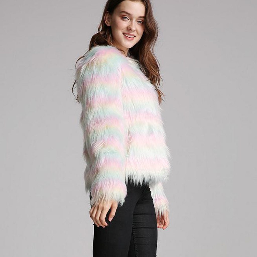 Multicolour Fluffy Faux Fur Short Coat