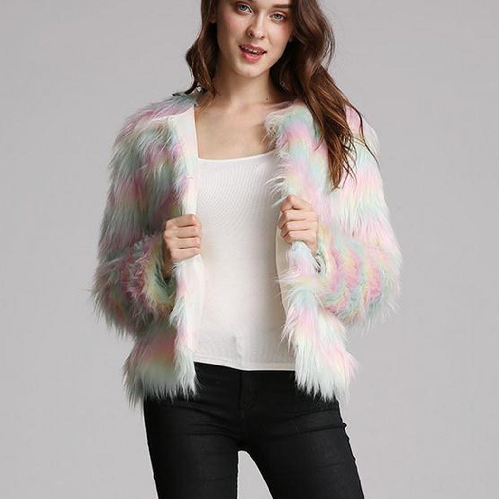 Multicolour Fluffy Faux Fur Short Coat