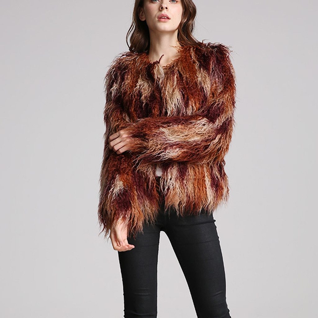 Multicolour Fluffy Faux Fur Short Coat