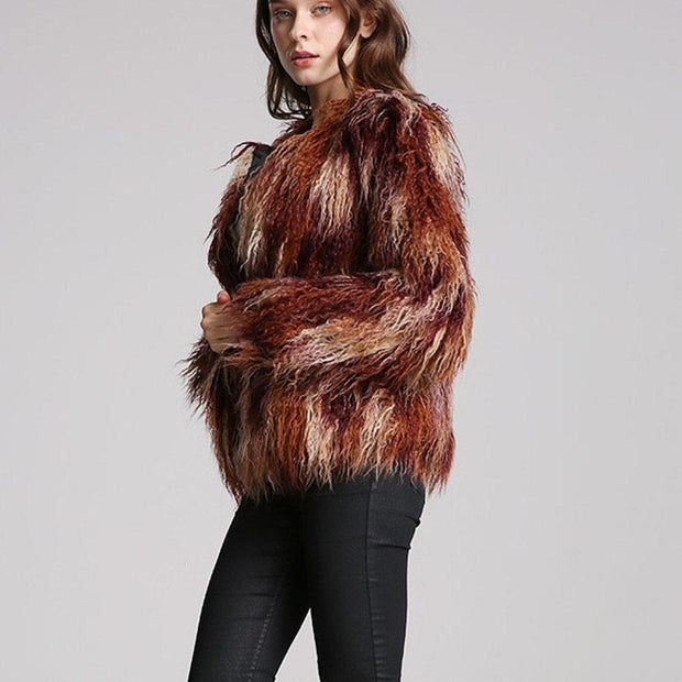 Multicolour Fluffy Faux Fur Short Coat