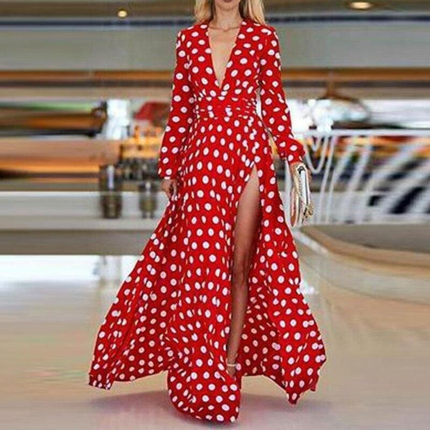 Paris Polka Dot Dress - Long Sleeve Maxi Dress - MomyMall