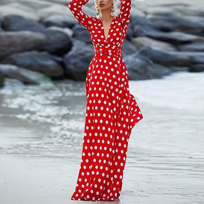 Paris Polka Dot Dress - Long Sleeve Maxi Dress - MomyMall