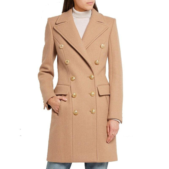Double Breasted Trench Coat With Gold Lion Buttons