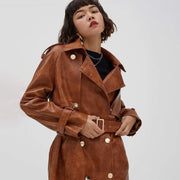 Croc Effect Double Breasted Faux Leather Trench Coat