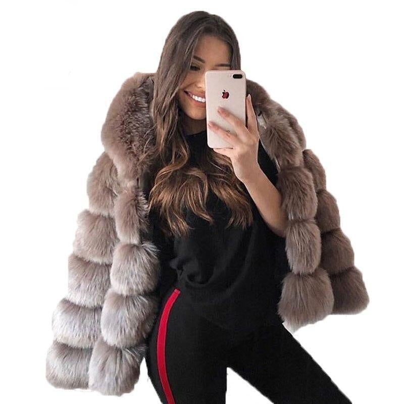 Faux Fur Hooded Bubble Coat