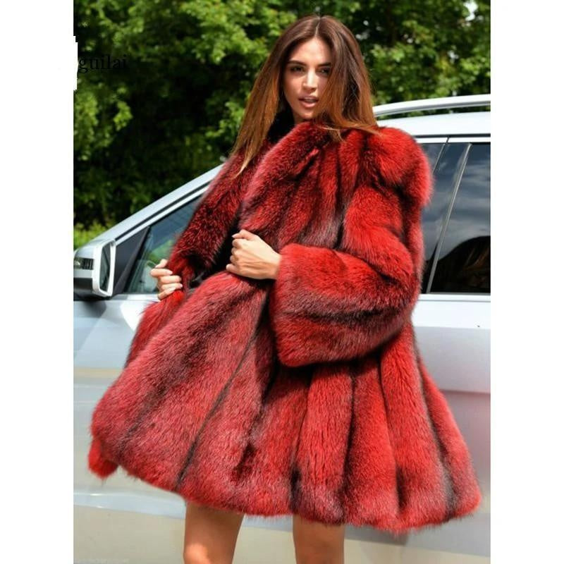 Faux Fur Vintage Coat - Stripe