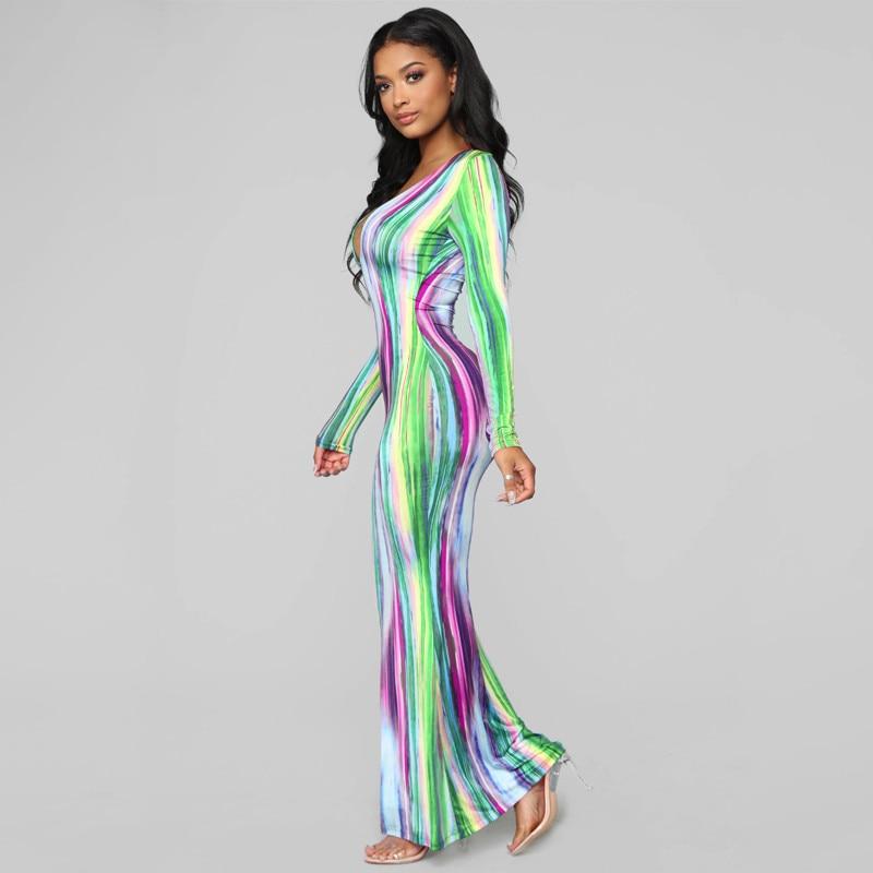 Tie Dye - Dress Bodycon Maxi - Long Sleeve