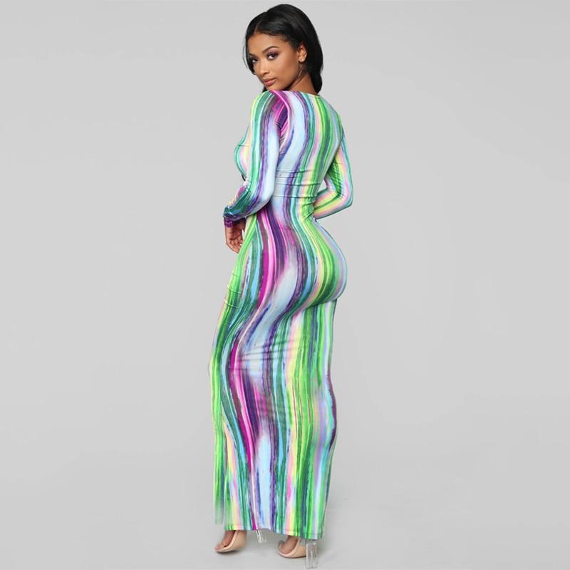 Tie Dye - Dress Bodycon Maxi - Long Sleeve