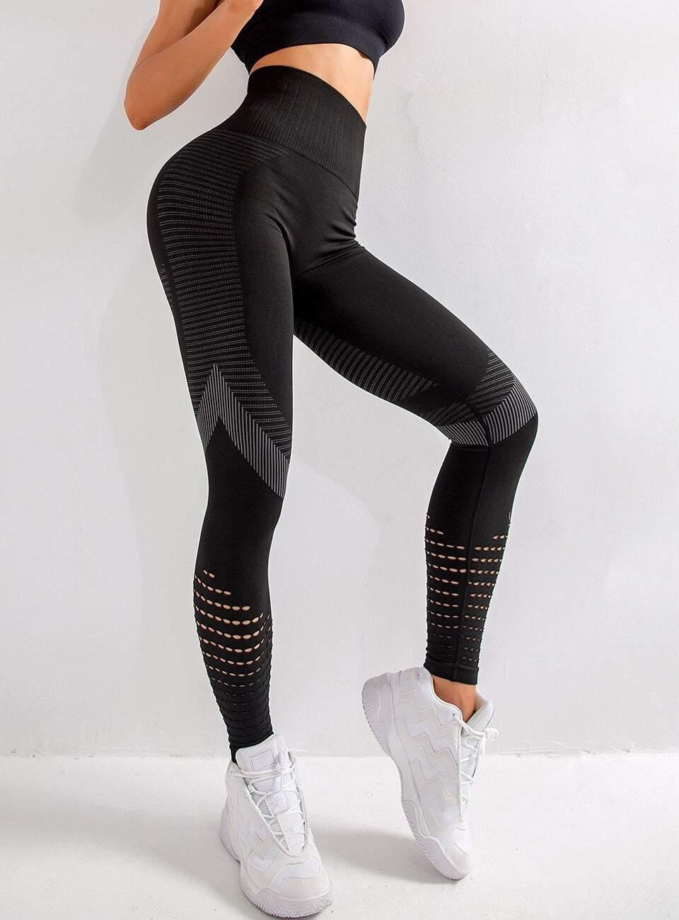 Gym Leggings - Laser Cut Out With High Waist Gym Leggings