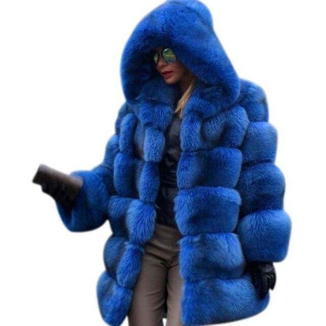 Winter Faux Fur Coat With Big Faux Fur Hood