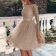 Backless Skater Mini Dress - Sequin Long Sleeve Dress - MomyMall BROWN / S