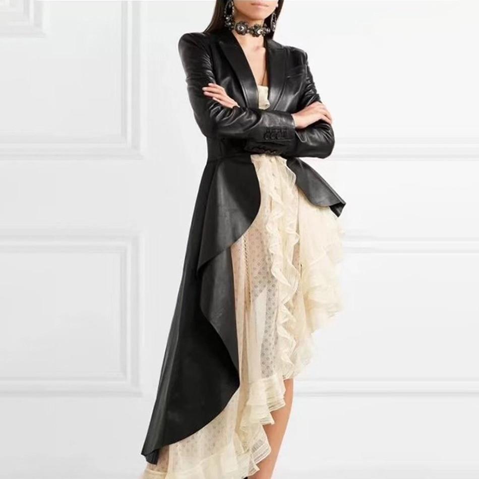 Asymmetric Hem Faux Leather Ruffled Jacket