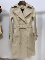 Double Breasted Belted Trench Coat With Lion Buttons