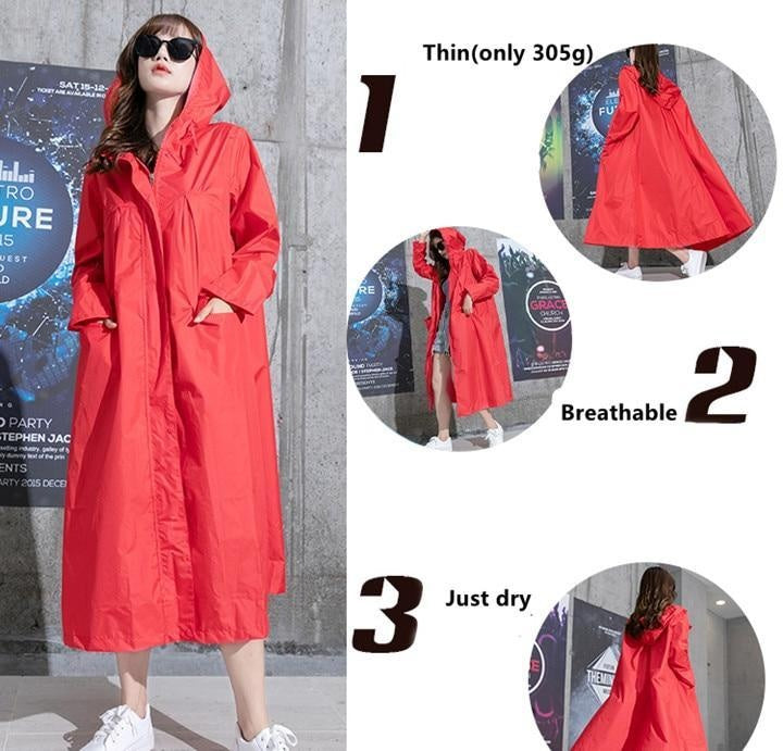 Long Waterproof Rain Coat With Hood - Light Raincoat