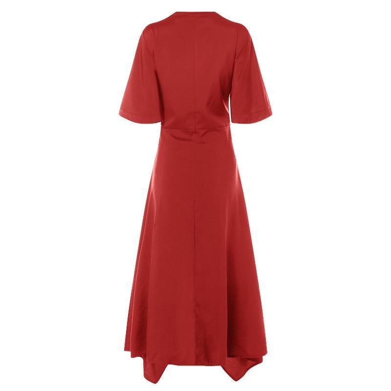 Plus Size Asymmetrical Midi Dress - 3/4 Sleeves With Tie Front Belt - MomyMall