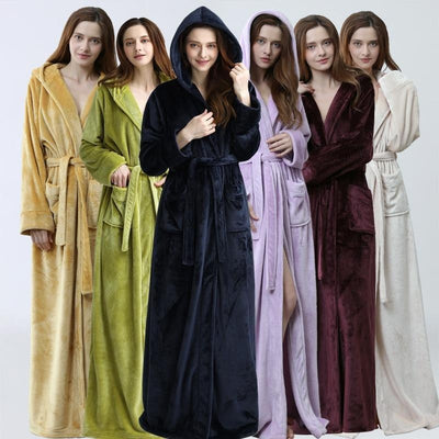 Hood Plus Size Flannel robe Hooded extra Long Warm Bathrobe - MomyMall