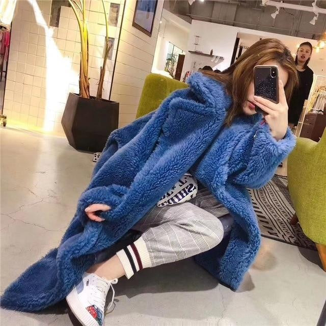 Long Faux Fur Teddy Bear Coat - Warm Faux Fur Midi Coat