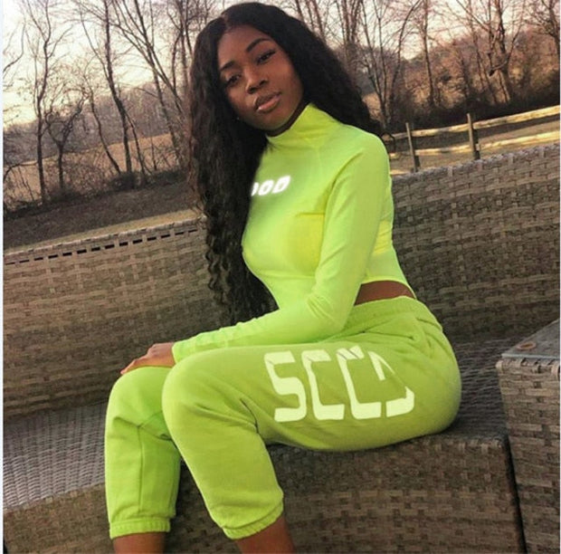 Sexy Reflective Letter Print Neon Green Bodysuit - MomyMall green top / S