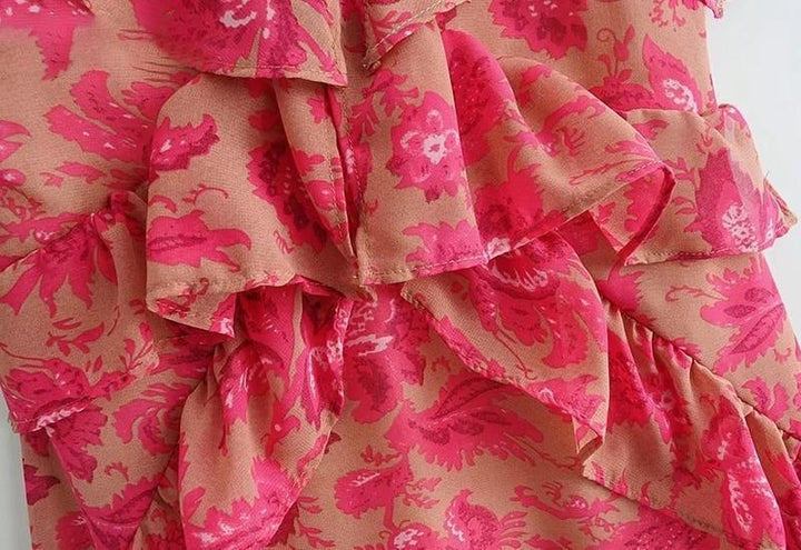 Summer Floral V-neck Mini Dress With Ruffles - MomyMall