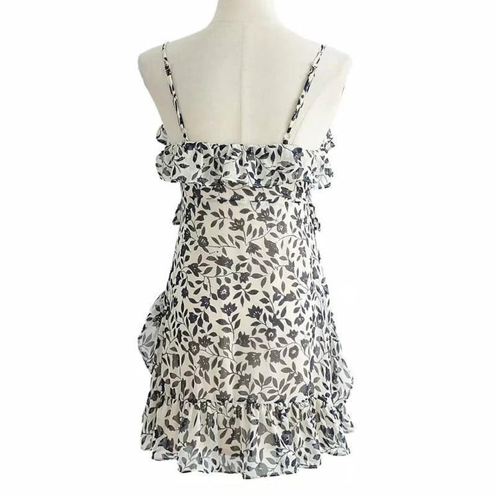 Summer Floral V-neck Mini Dress With Ruffles - MomyMall