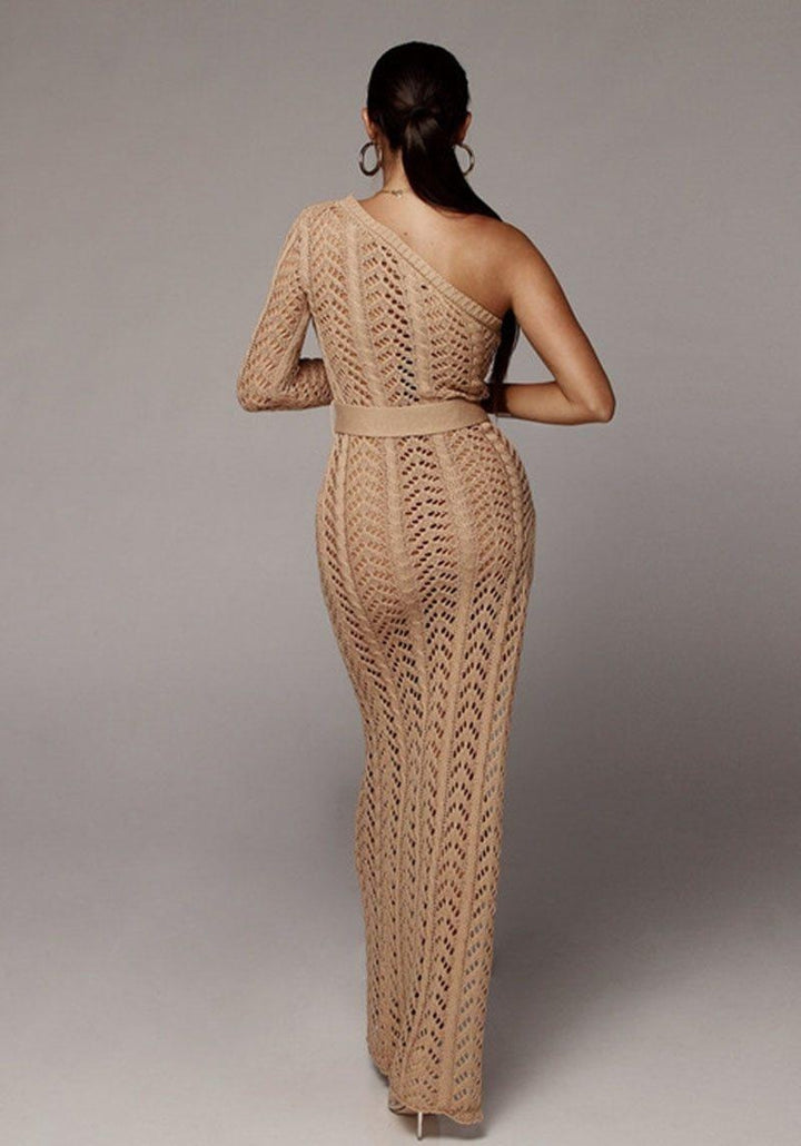 Knit Crochet Maxi Dress With Side Split - MomyMall