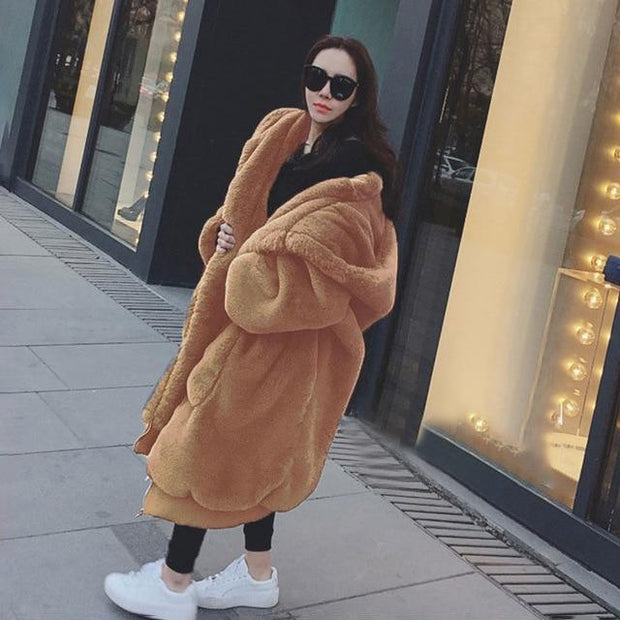 Oversized Big Faux Fur Coat With Hood