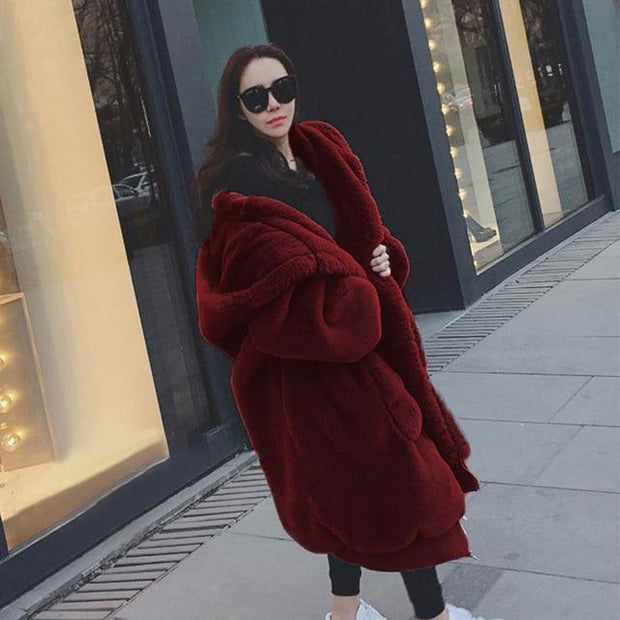 Oversized Big Faux Fur Coat With Hood