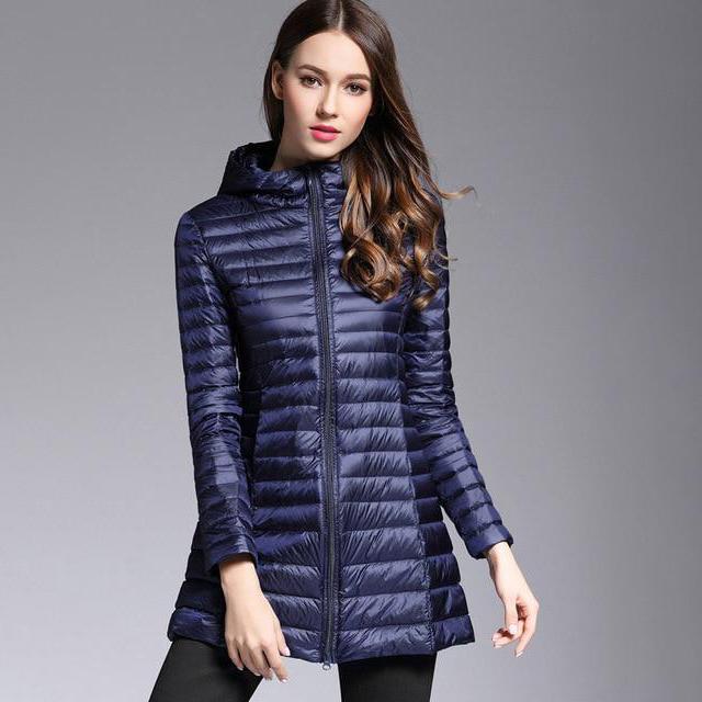 Padded Mid-Thigh Ultra Light Down Coat With Hood
