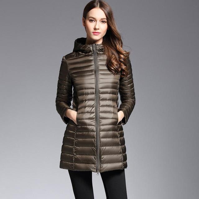 Padded Mid-Thigh Ultra Light Down Coat With Hood