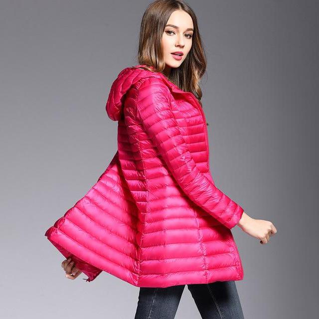 Padded Mid-Thigh Ultra Light Down Coat With Hood