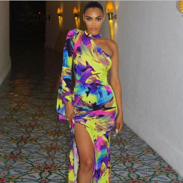 Colourful Halter Neck Bodycon Dress