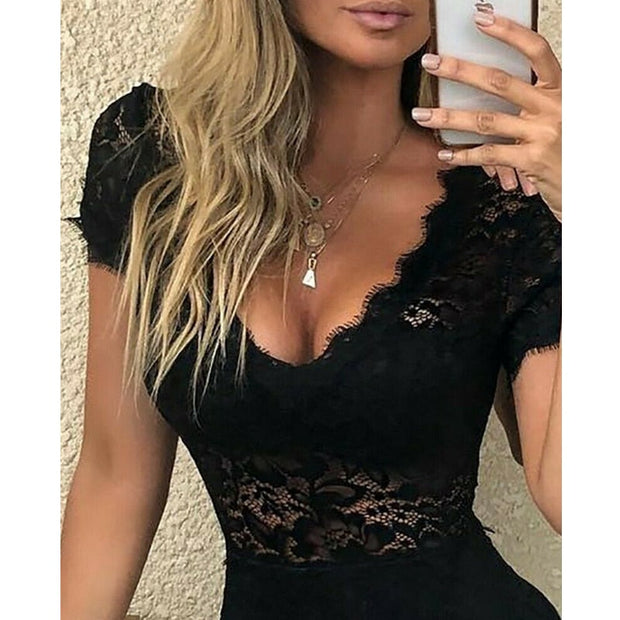 Sexy Women Floral Lace Playsuit Jumpsuit - MomyMall