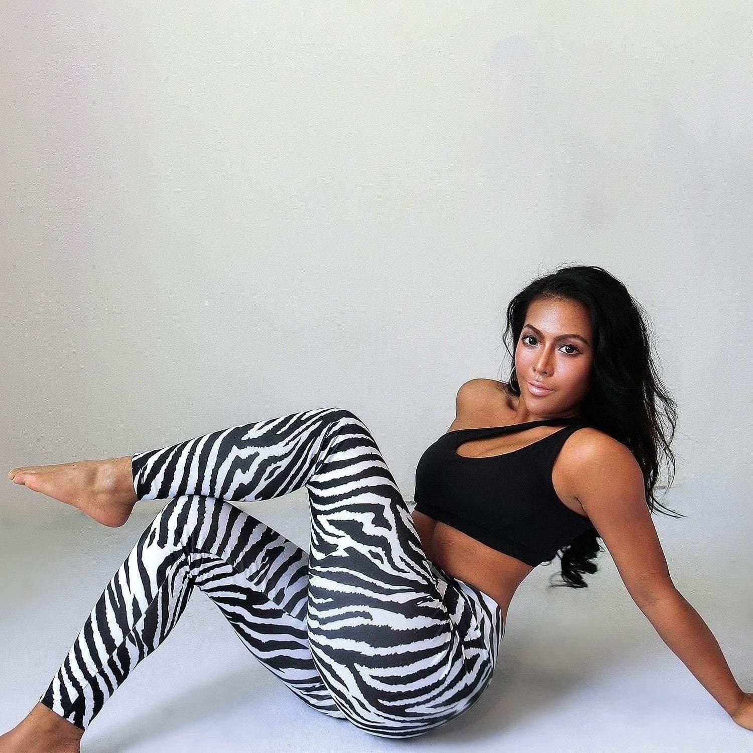 Zebra Print Quick Dry High Waist Gym Leggings - MomyMall GREY / S