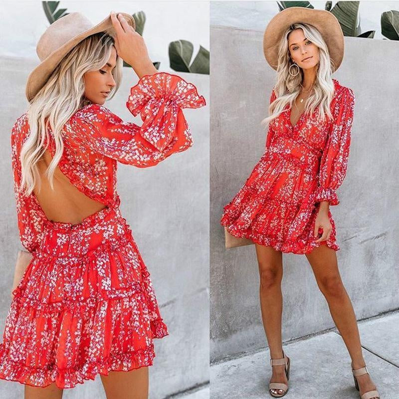 Lantern Sleeve Ruffle Mini Dress - Tiered Effect Summer Dress