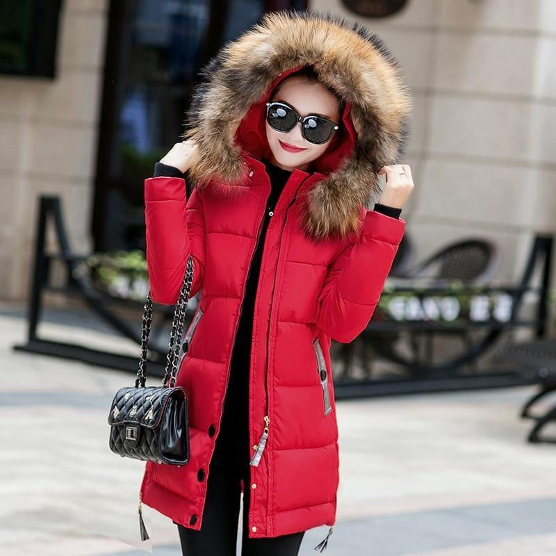 Long Puffer Parka Coat With Faux Fur Hood