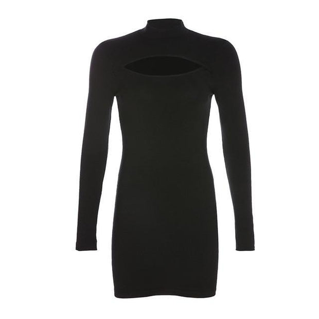 Basic Long Sleeve Cut Out Mini Dress by MomyMall Basic Long Sleeve Cut Out Mini Dress by MomyMall