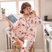 Satin Pyjama Set - Floral PJ Trouser Set - MomyMall PINK/PURPLE / S