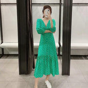 Polka Knee Length Summer Dress With Ruffle Hem - MomyMall